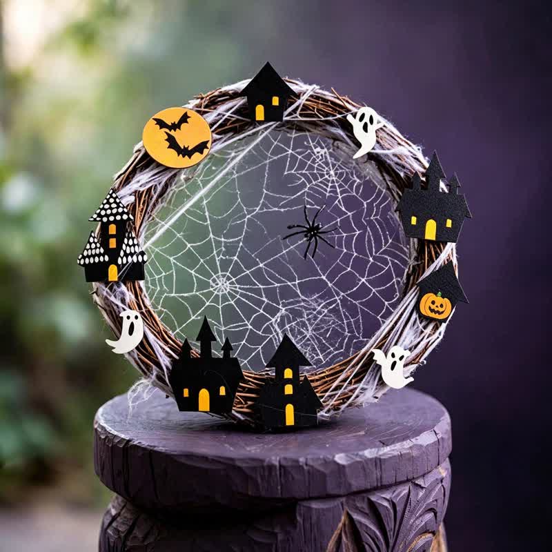 Ownkoti Halloween Twig Wreath With Spiderweb Ornaments - image 1