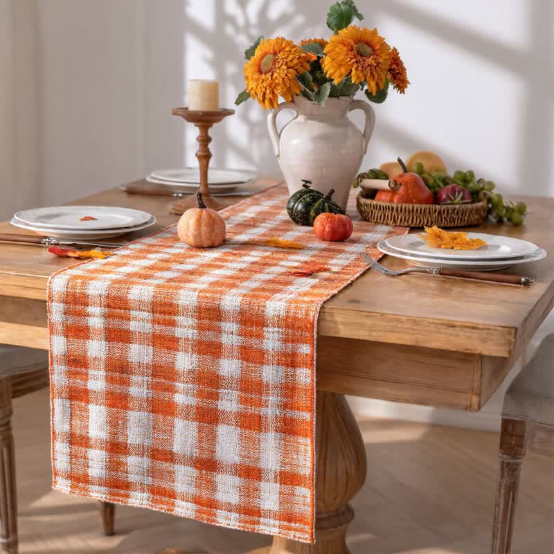 Ownkoti Orange Plaid Table Runner - Orange & White - 72" x 13" - image 0