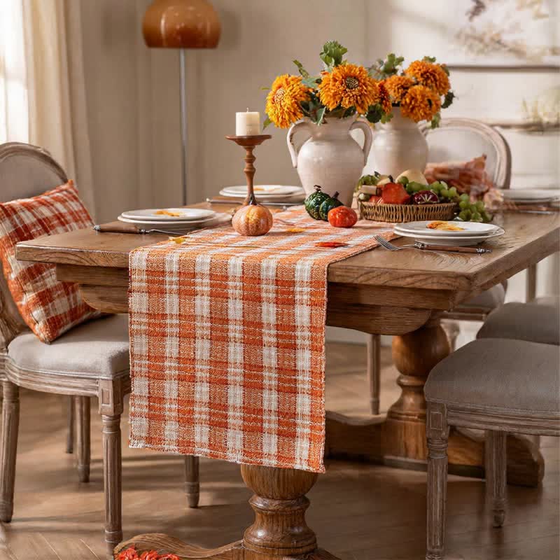 Ownkoti Orange Plaid Table Runner - image 2