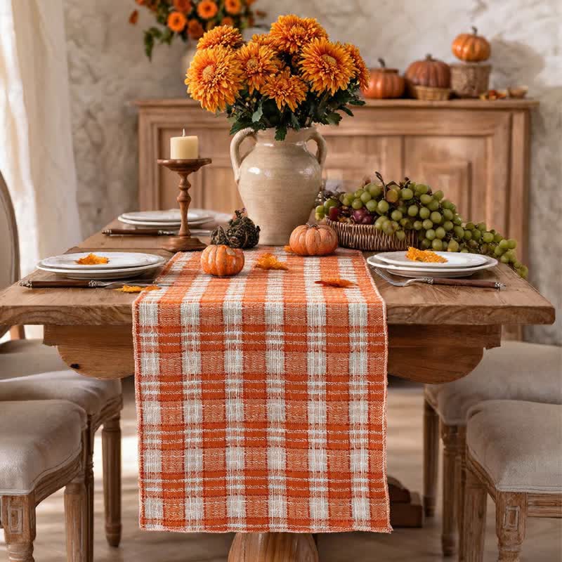 Ownkoti Orange Plaid Table Runner - image 1