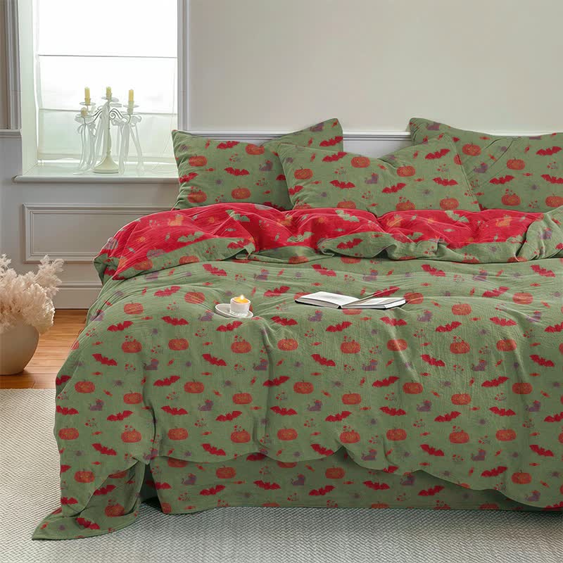 Ownkoti Halloween Pumpkin Bat Cotton Bedding Set - image 9