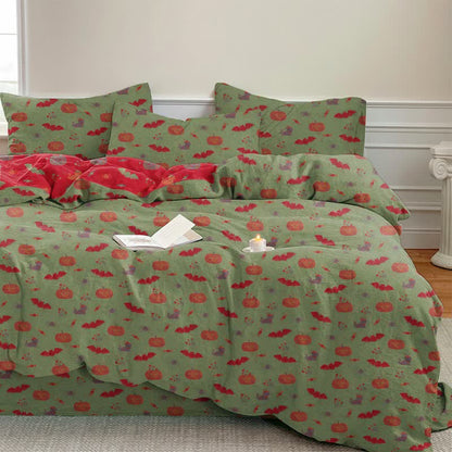 Ownkoti Halloween Pumpkin Bat Cotton Bedding Set - Green - Bedding Set(4PCS) - King - image 8