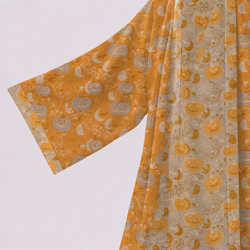 Ownkoti Halloween Kimono Robe With Pumpkins & Ghosts - image 2