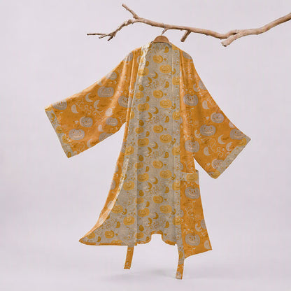 Ownkoti Halloween Kimono Robe With Pumpkins & Ghosts - Orange - 2XL - image 0