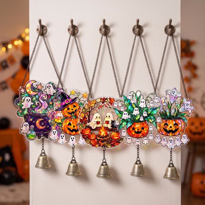 Ownkoti Halloween Acrylic Suncatcher Hanging Ornament with Bell - Set 5 Patterns - 5PCS - image 8