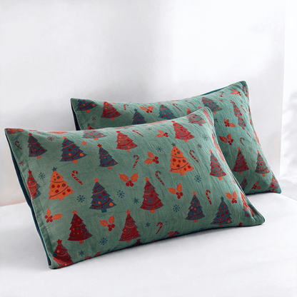 Ownkoti Festive Christmas Tree Cotton Gauze Blanket - Green - 2PCS Pillowcases - 20" x 36" - image 11