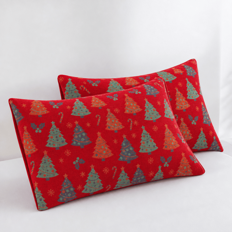 Ownkoti Festive Christmas Tree Cotton Gauze Blanket - Red - 2PCS Pillowcases - 20" x 36" - image 5
