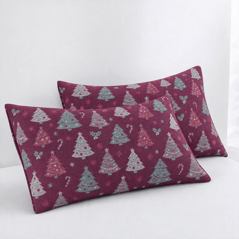 Ownkoti Festive Christmas Tree Cotton Gauze Blanket - Purple - 2PCS Pillowcases - 20" x 36" - image 17
