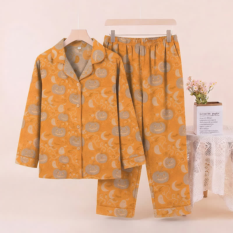 Ownkoti Orange Halloween Pumpkin Cotton Loungewear Set - Orange - XL - image 0