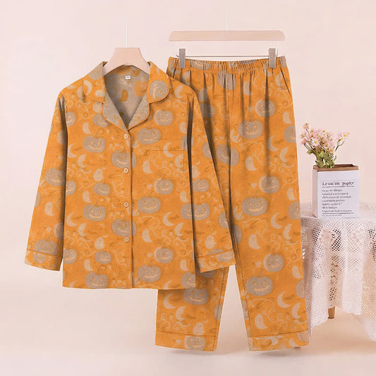 Ownkoti Orange Halloween Pumpkin Cotton Loungewear Set - Orange - XL - image 0