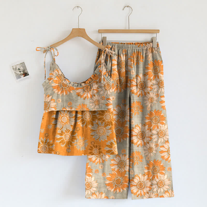 Ownkoti Sunflower Bloom Tie Strap Cami Loungewear Set - image 1