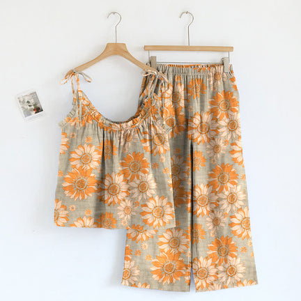 Ownkoti Sunflower Bloom Tie Strap Cami Loungewear Set - Grey - XL - image 0