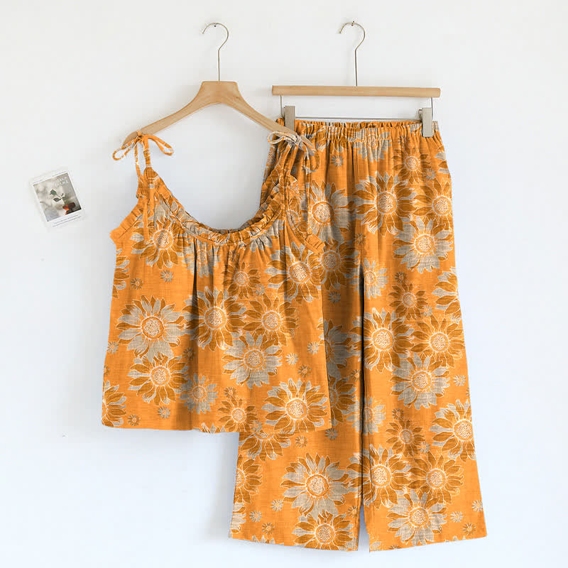 Ownkoti Sunflower Bloom Tie Strap Cami Loungewear Set - Orange - XL - image 7