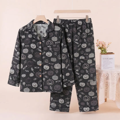 Ownkoti Black Halloween Pumpkin Candy Cotton Loungewear Set - Black - XL - image 0