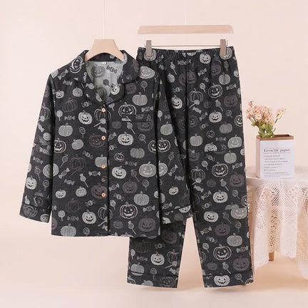 Ownkoti Black Halloween Pumpkin Candy Cotton Loungewear Set - Black - XL - image 0