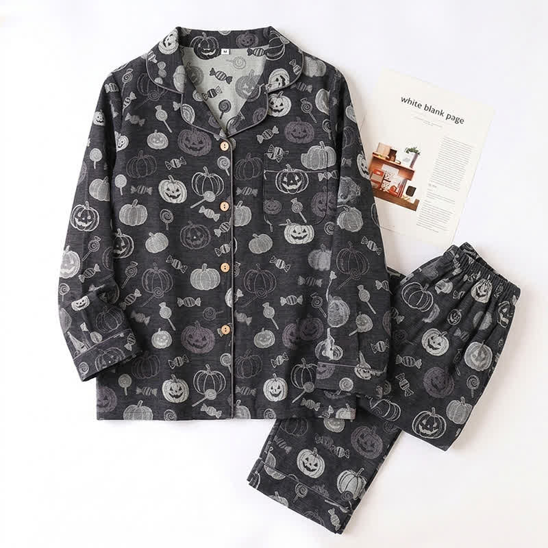 Ownkoti Black Halloween Pumpkin Candy Cotton Loungewear Set - image 2