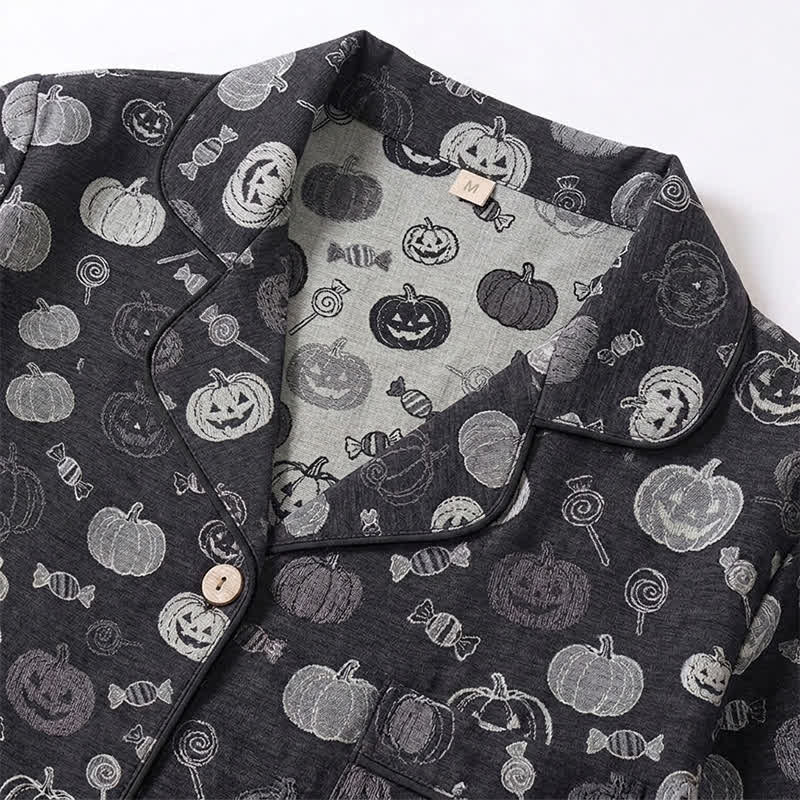 Ownkoti Black Halloween Pumpkin Candy Cotton Loungewear Set - image 3