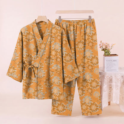 Ownkoti Retro Sunflower Cotton Kimono Pajama Set - image 2