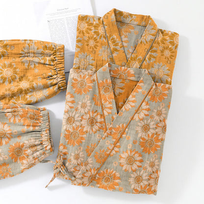 Ownkoti Retro Sunflower Cotton Kimono Pajama Set - image 11