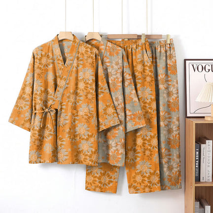 Ownkoti Retro Sunflower Cotton Kimono Pajama Set - image 0