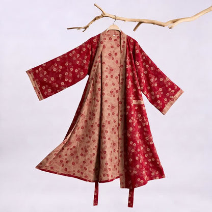 Ownkoti Retro Flower Cotton Gauze Kimono Robe - Red - XL - image 0