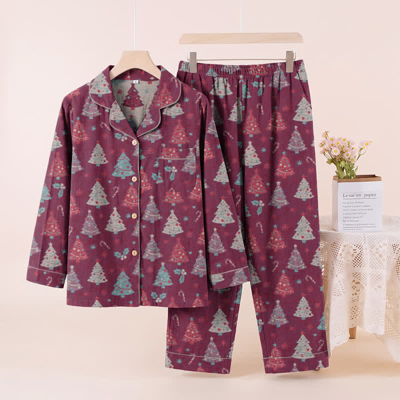 Ownkoti Christmas Tree Cotton Gauze Loungewear Set - Purple - XL - image 12