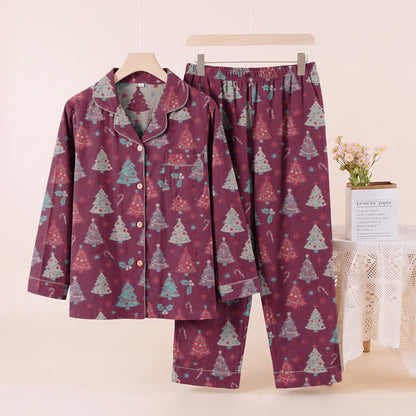 Ownkoti Christmas Tree Cotton Gauze Loungewear Set - Purple - XL - image 12
