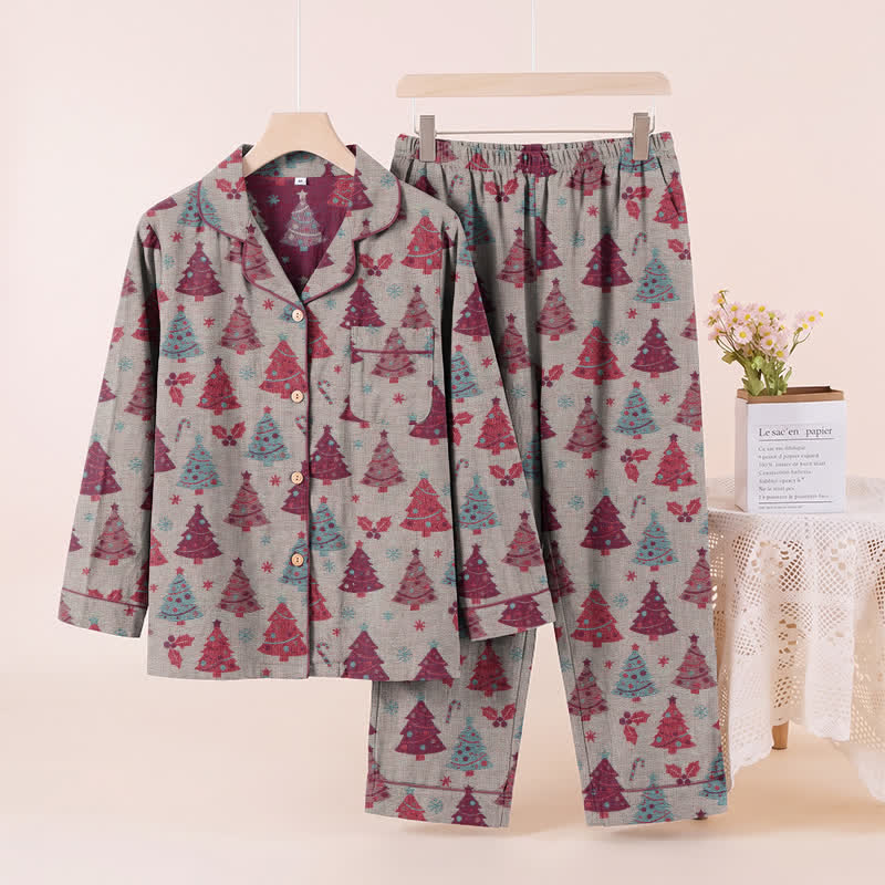Ownkoti Christmas Tree Cotton Gauze Loungewear Set - Beige - XL - image 18