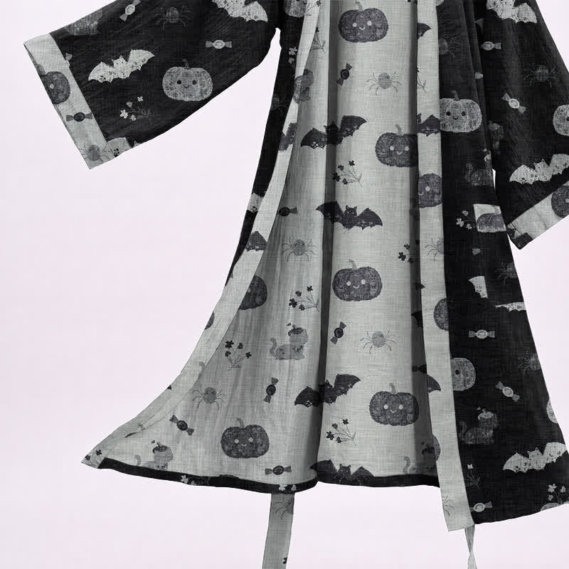 Ownkoti Halloween Pumpkin Bat Cotton Kimono Robe - image 3