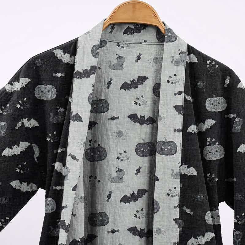 Ownkoti Halloween Pumpkin Bat Cotton Kimono Robe - image 2