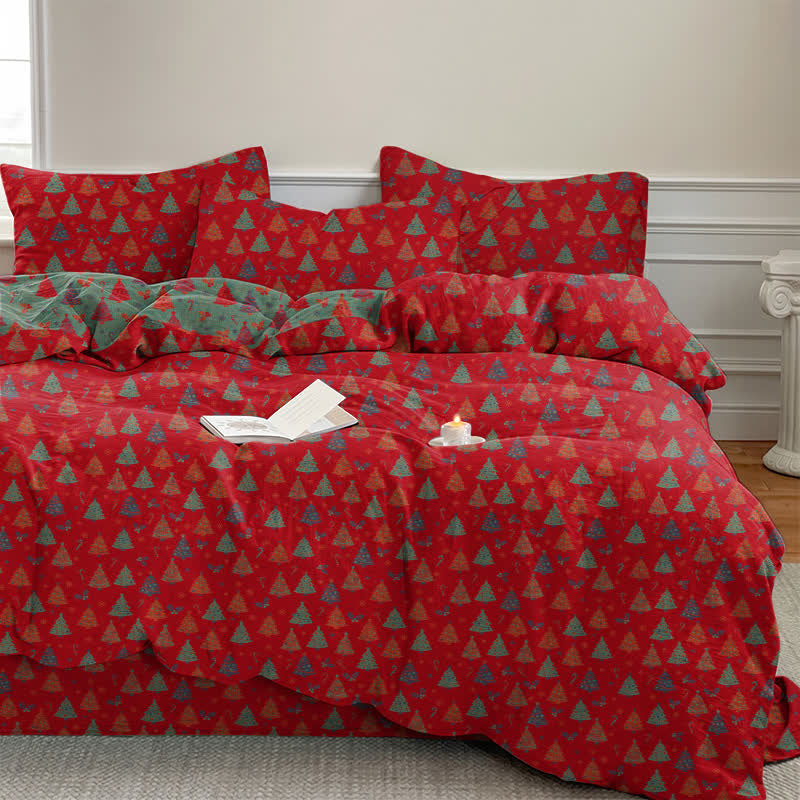Ownkoti Festive Christmas Tree Cotton Bedding Set - Red - Bedding Set(4PCS) - King - image 0