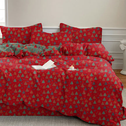 Ownkoti Festive Christmas Tree Cotton Bedding Set - Red - Bedding Set(4PCS) - King - image 0