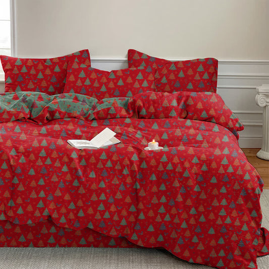 Ownkoti Festive Christmas Tree Cotton Bedding Set - Red - Bedding Set(4PCS) - King - image 0
