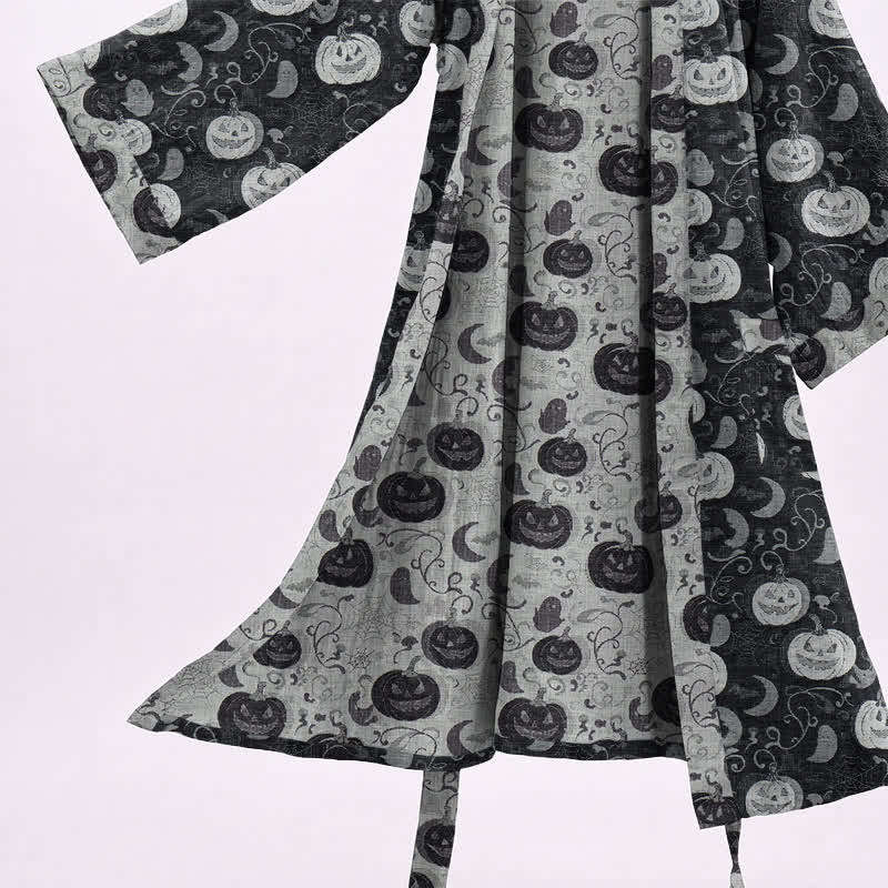 Ownkoti Halloween Pumpkin Moon Cotton Kimono Robe - image 3