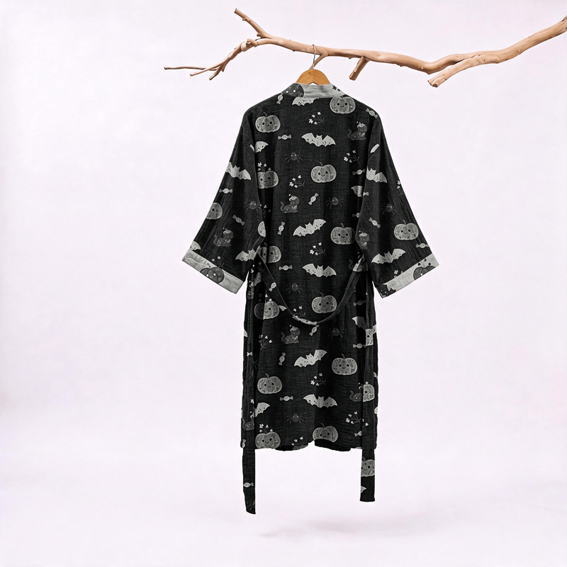 Ownkoti Halloween Pumpkin Bat Cotton Kimono Robe - image 1
