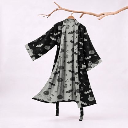 Ownkoti Halloween Pumpkin Bat Cotton Kimono Robe - Black - XXL - image 0