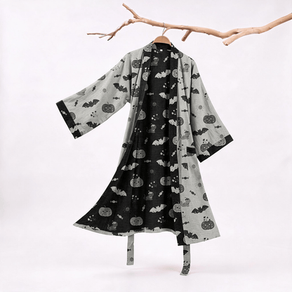 Ownkoti Halloween Pumpkin Bat Cotton Kimono Robe - Gray - XXL - image 5