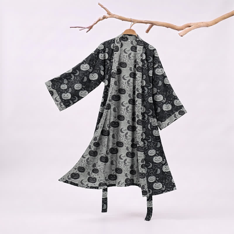 Ownkoti Halloween Pumpkin Moon Cotton Kimono Robe - Black - XXL - image 0