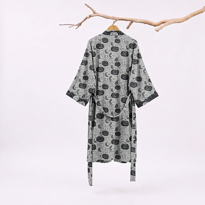 Ownkoti Halloween Pumpkin Moon Cotton Kimono Robe - image 6