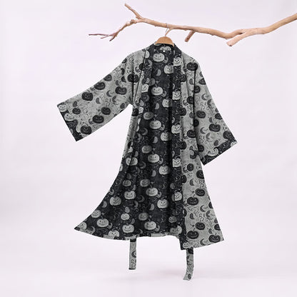 Ownkoti Halloween Pumpkin Moon Cotton Kimono Robe - White - XXL - image 5