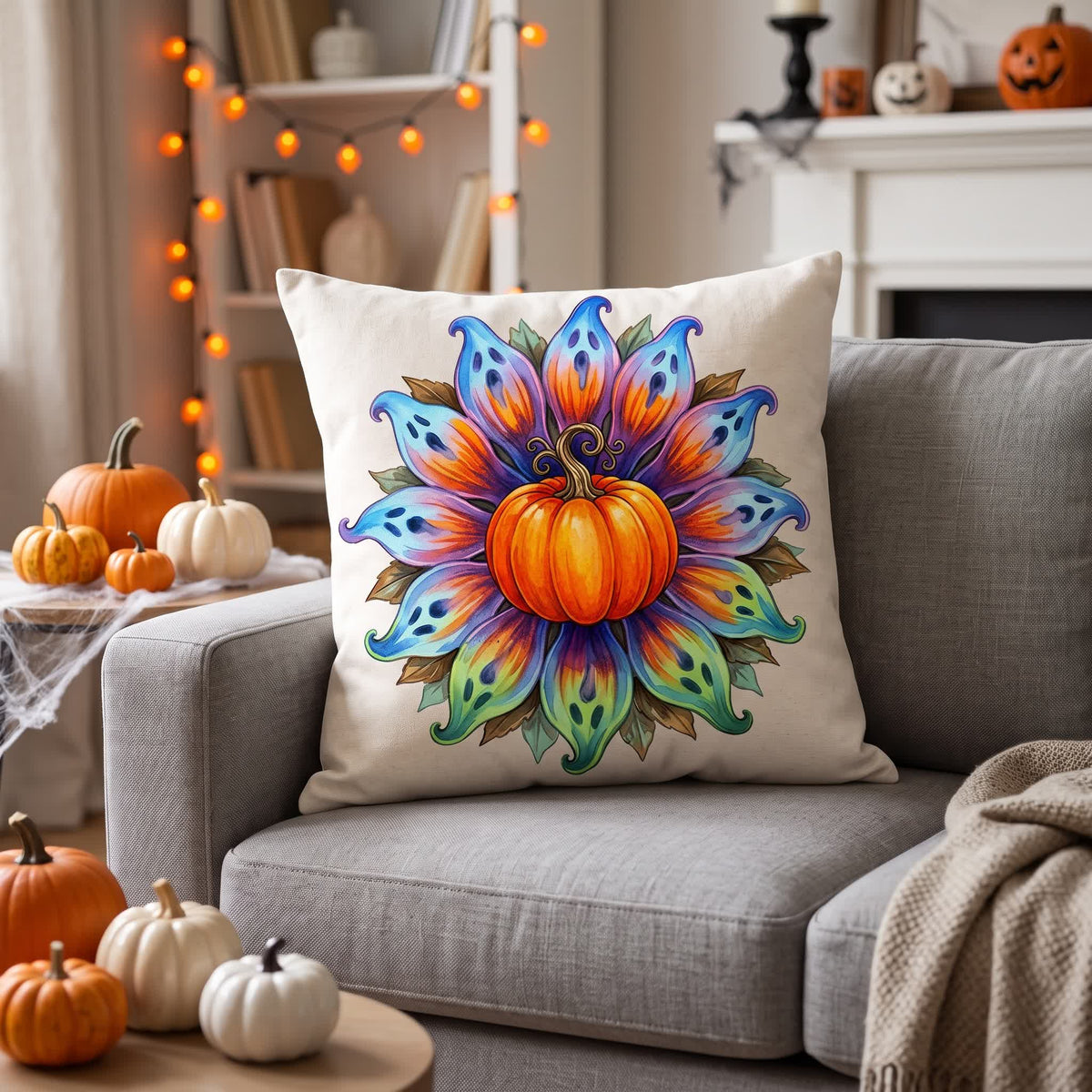 Ownkoti Halloween Pumpkin Flower Throw Pillow Cover - image 2