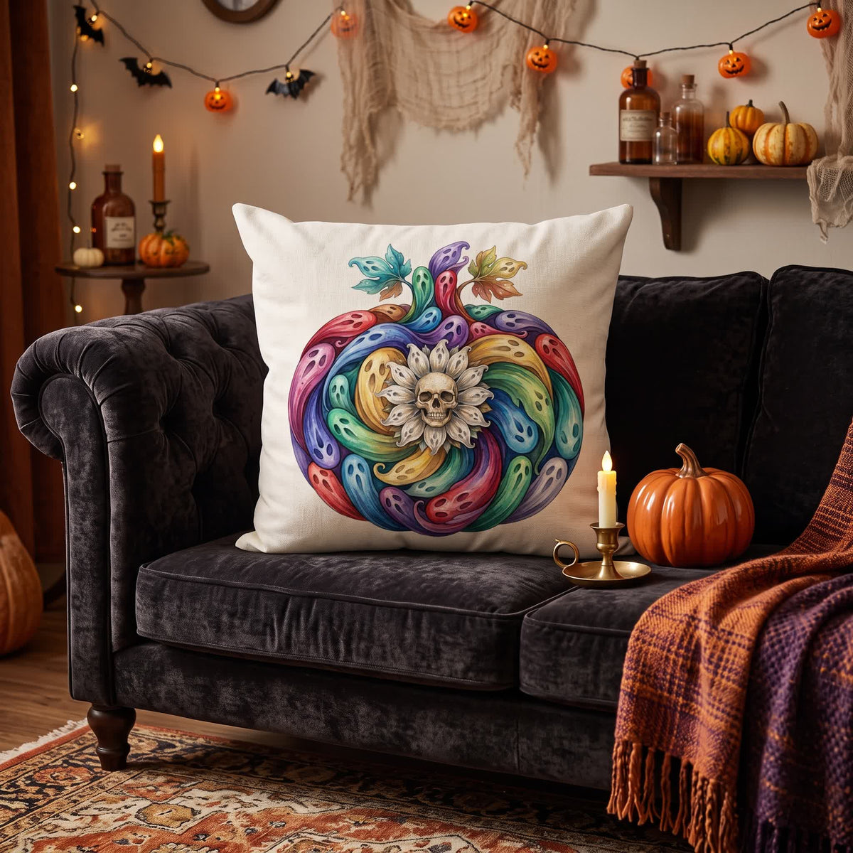 Ownkoti Rainbow Ghost Pumpkin Halloween  Pillow Cover - Cover + Insert - 2PCS - 18" x 18" - image 0