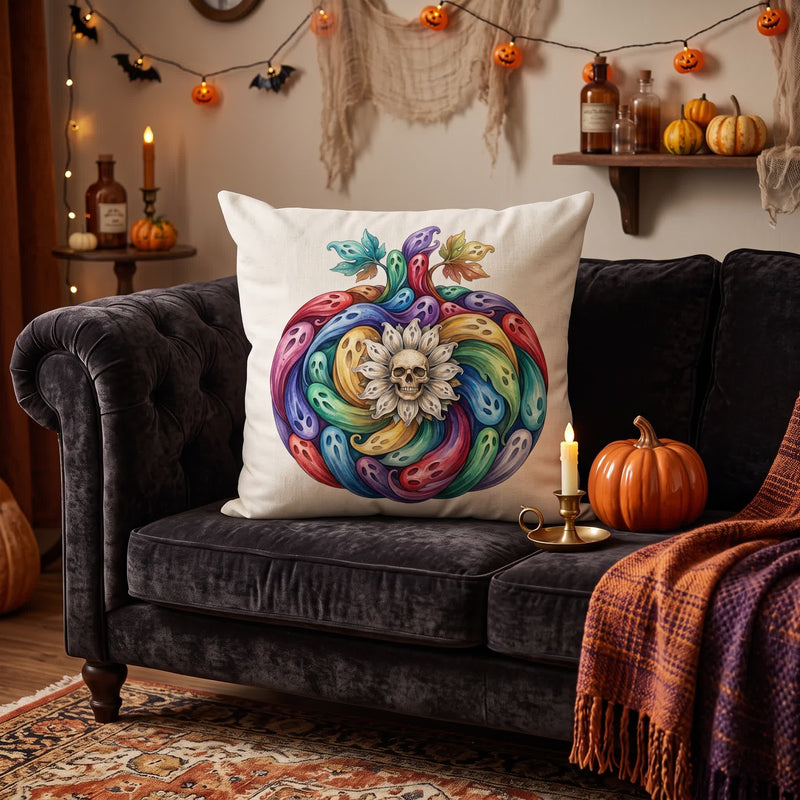 Ownkoti Rainbow Ghost Pumpkin Halloween  Pillow Cover - Cover + Insert - 2PCS - 18" x 18" - image 0
