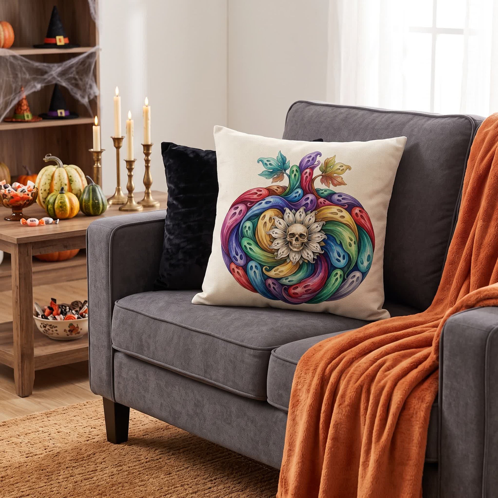 Ownkoti Rainbow Ghost Pumpkin Halloween  Pillow Cover - image 2