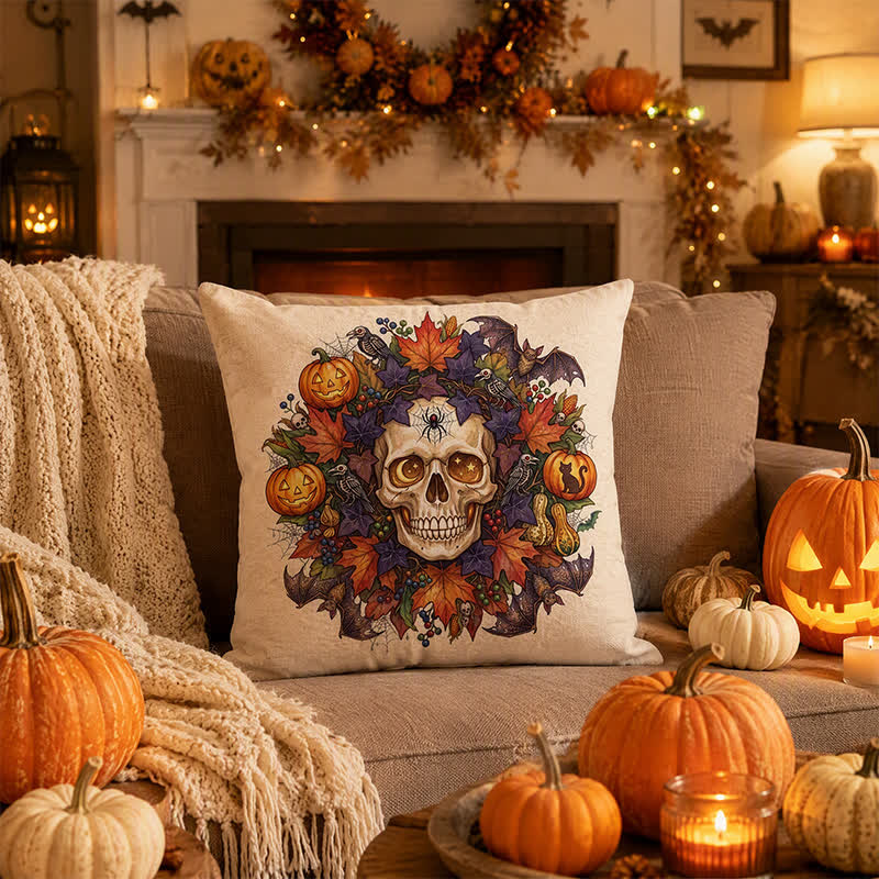 Ownkoti Vintage Gothic Halloween Skull Throw Pillow Cover - Cover + Insert - 2PCS - 18" x 18" - image 0