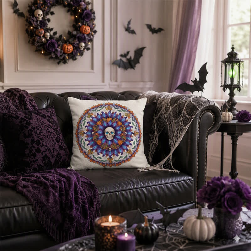 Ownkoti Halloween Gothic Skull Mandala Throw Pillow Cover  - image 1