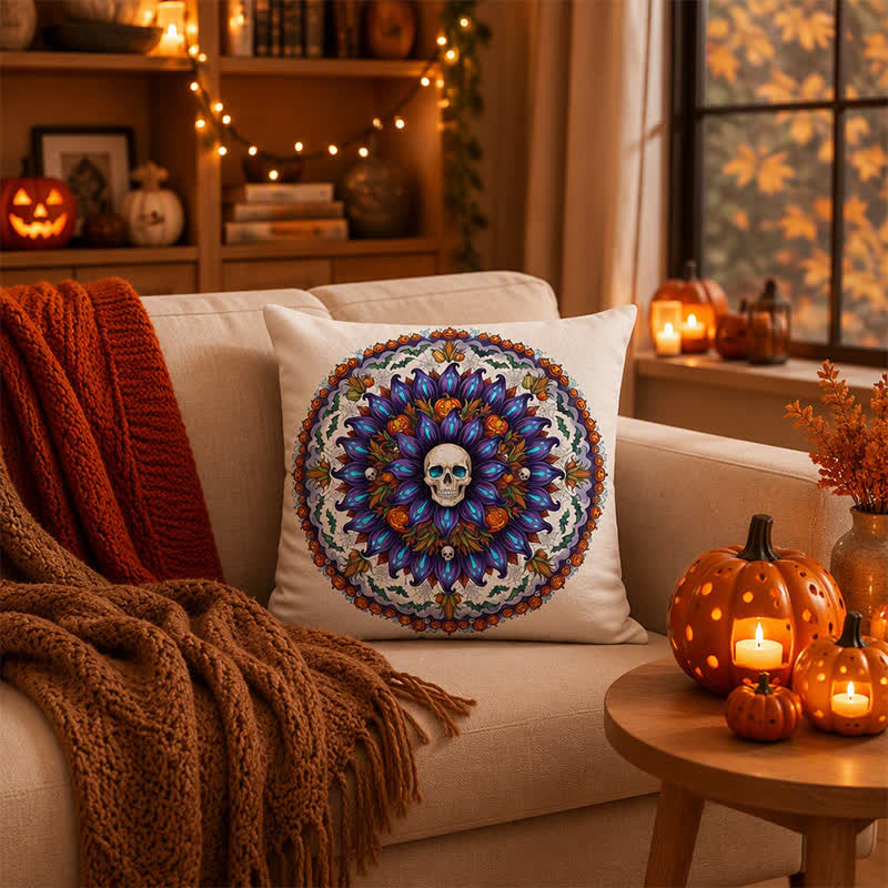 Ownkoti Halloween Gothic Skull Mandala Throw Pillow Cover  - Cover + Insert - 2PCS - 18" x 18" - image 0
