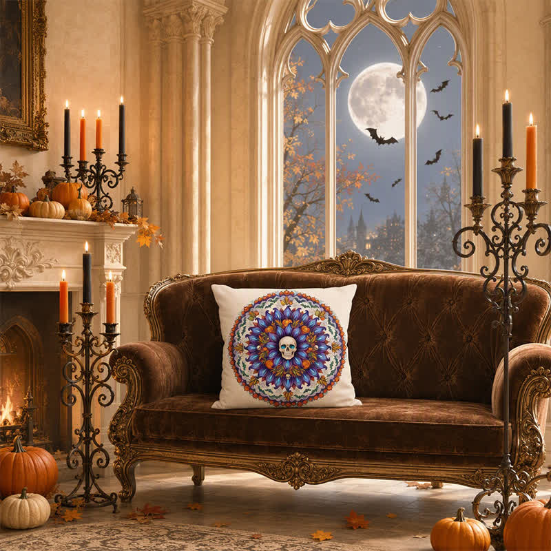 Ownkoti Halloween Gothic Skull Mandala Throw Pillow Cover  - image 2