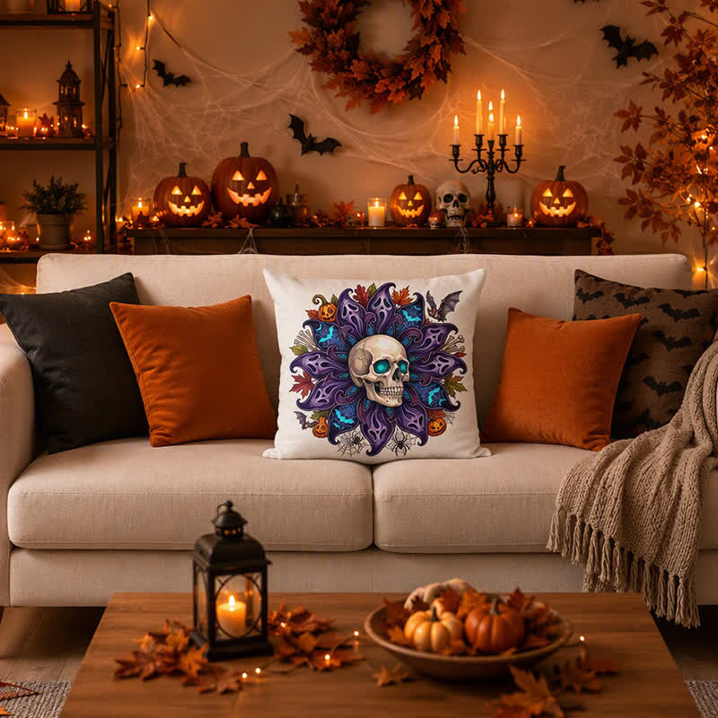 Ownkoti Nightfall Ghost Petal Skull Throw Pillow Cover - image 3