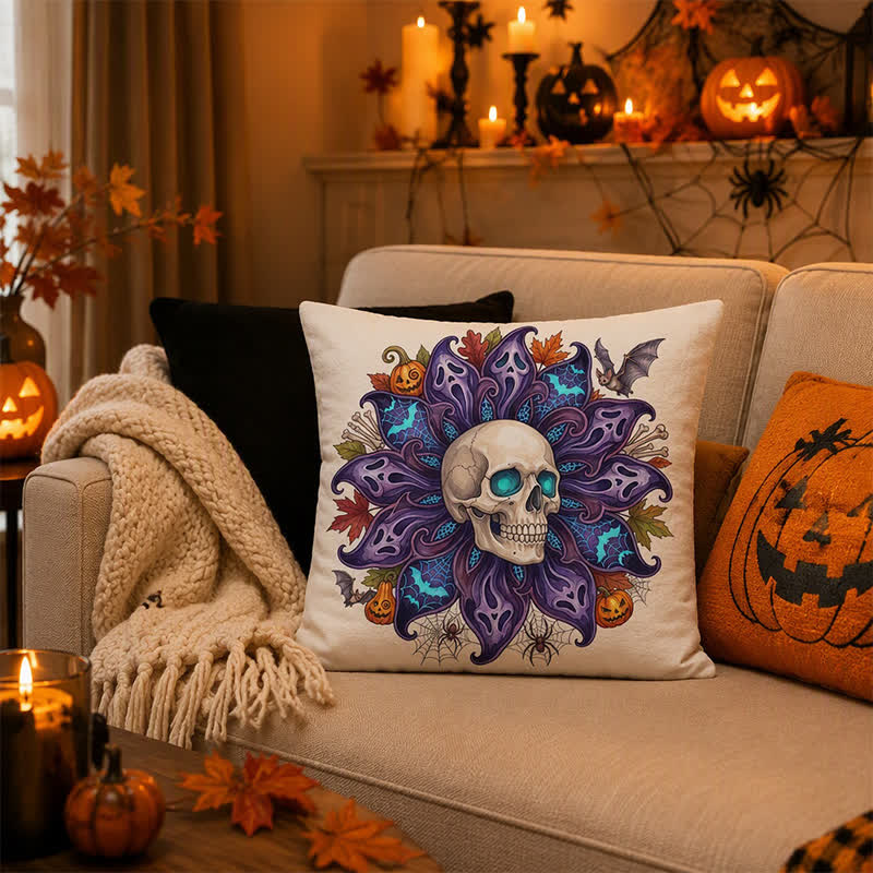 Ownkoti Nightfall Ghost Petal Skull Throw Pillow Cover - Cover + Insert - 2PCS - 18" x 18" - image 0